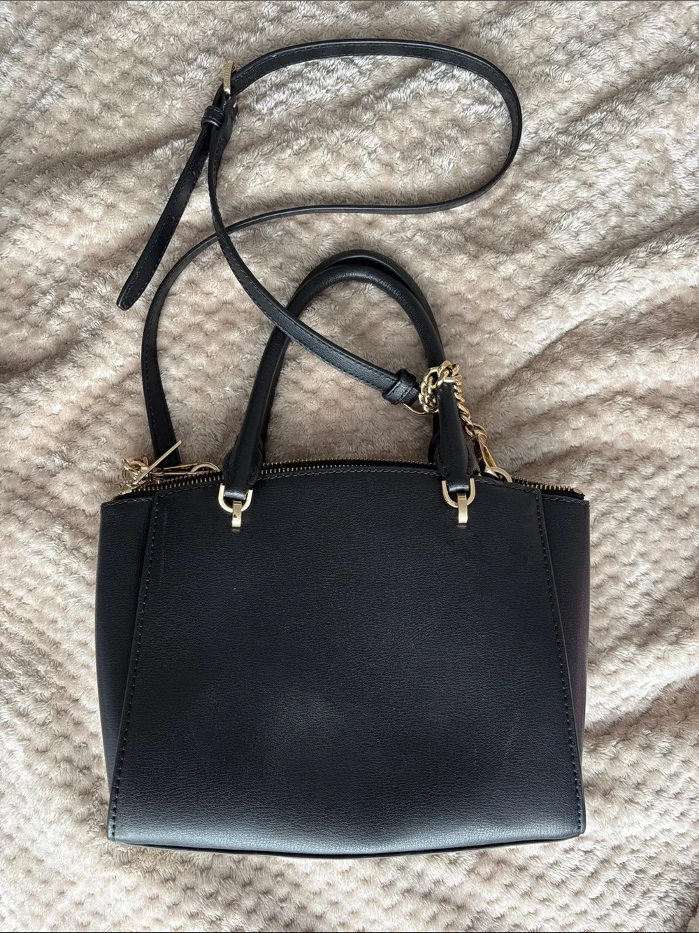Michael Kors Black Leather Satchel with Gold Accents